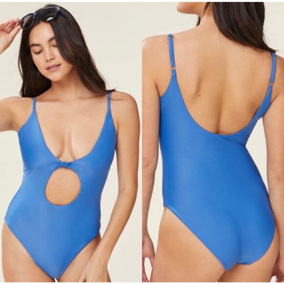 Andie The Santorini Swimsuit‎ Women Medium Blue One Piece Knot Cut Out NWT - Picture 1 of 13